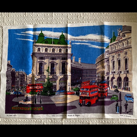 Pure Irish Linen Towel Piccadilly Circus for Swan and Edgar - vintage - Picture 2 of 9